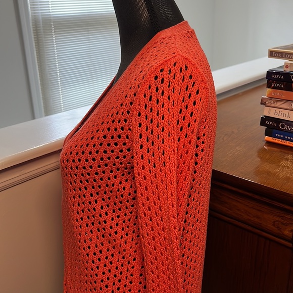 LANDS END open weave happy orange cardigan - Picture 3 of 6